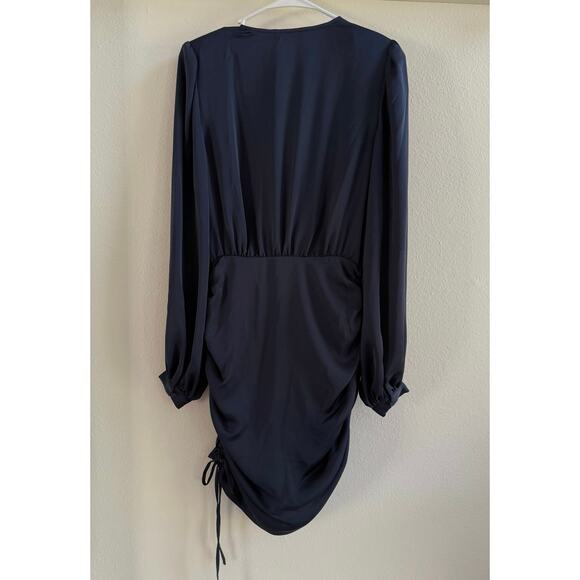 Ramy Brook NWT Foxy Blue Satin Ruched V-Neck Mini Dress Long Sleeve Size 2 - Picture 7 of 13